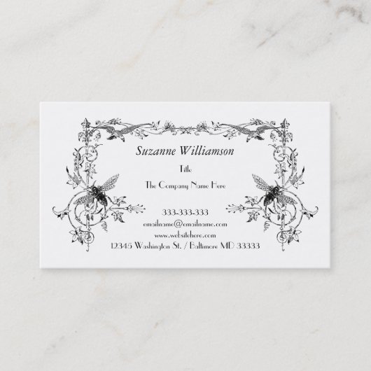 Vintage Bienen-und Vogel-elegante Visitenkarte (Vorderseite)