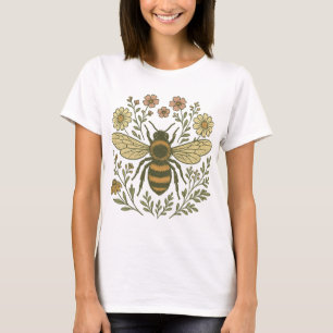 Vintage Bienen und wild lebende Blume Botanische T-Shirt