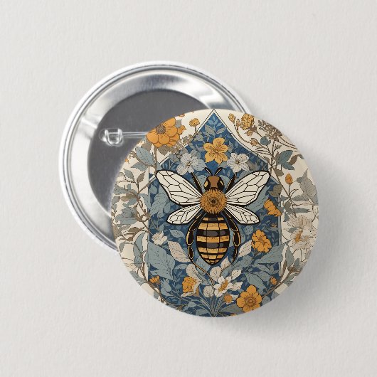 Vintage Bienen und wild lebende Blume Button (Vorne & Hinten)