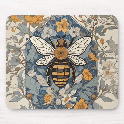 Vintage Bienen und wild lebende Blume Mousepad (Vorne)