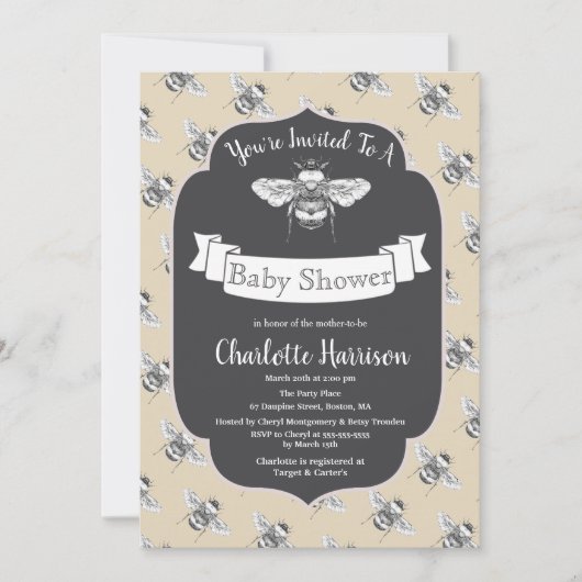 Vintage BienenBaby-Dusche Einladung (Vorderseite)