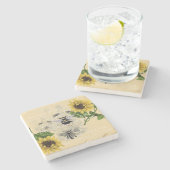 Vintage Bienenblume Creme Nature Stone Untersetzer (Seitenansicht)