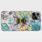 Vintage Bienenfloral-Monogramm iPhone Hülle (Rückseite (Horizontal))