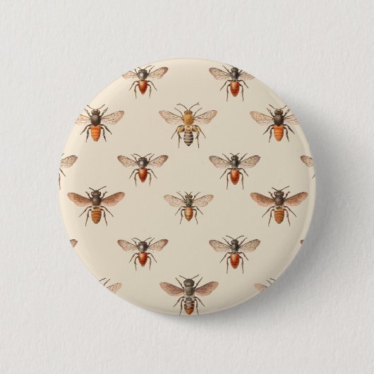 Vintage Bienenillustrationsmuster Button (Vorderseite)