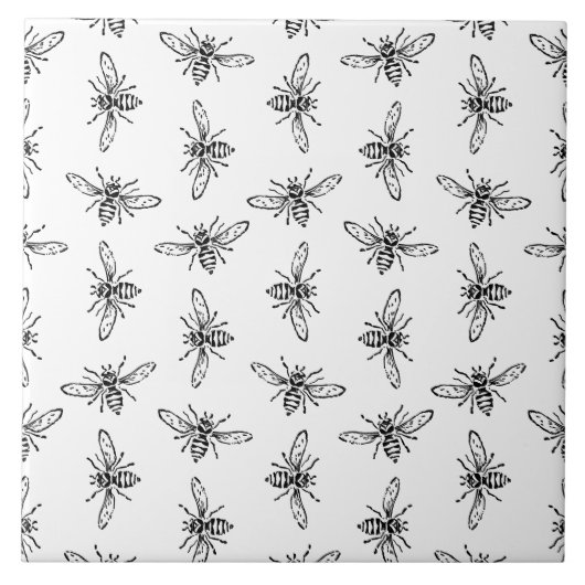 Vintage Bienenmuster-CUSTOM HINTERGRUNDFARBE Fliese (Vorderseite)