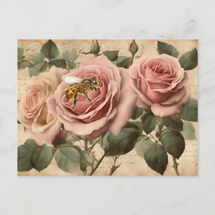 Vintage Bienenrosen-Decoupage Postkarte