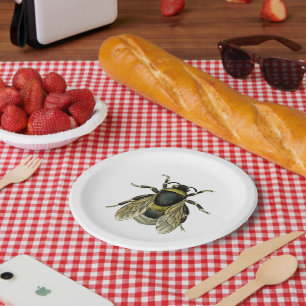 Vintage Bienenschwarz und Gelb Antike Illustration Pappteller