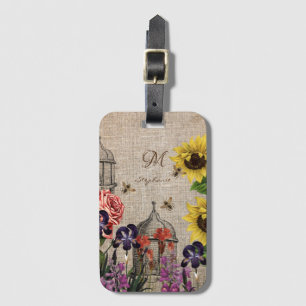 Vintage Bienenstock Honigbiene & Sonnenblumen Mono Gepäckanhänger
