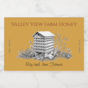 Vintage-Bienenstock und Bienen Bernstein Honigglas Lebensmitteletikett