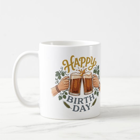 Vintage-Bier Prost zum Geburtstag Kunst Kaffeetasse (Links)
