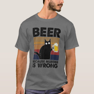 Vintage Bier, weil Mord falsch ist, lustige Katze T-Shirt