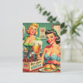 Vintage BierGirls - Illustration Postkarte (Stehend Vorderseite)