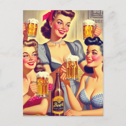 Vintage Biermädchen Postkarte (Vorderseite)