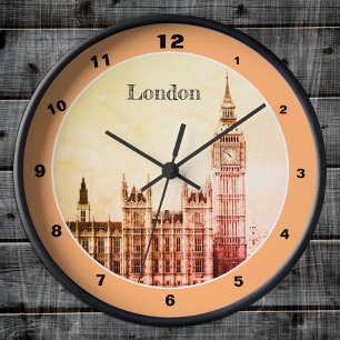Vintage Big Ben Uhrenturm & London, Westminster Runde Wanduhr