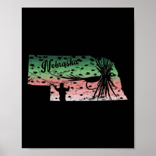 Vintage Big Fly Regenbogenforelle Nebraska Karte F Poster