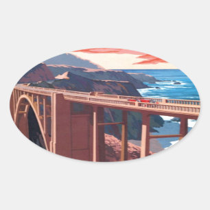 Vintage Big Sur Bixby-Brücke USA Tourismus Ovaler Aufkleber