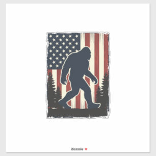 Vintage-Bigfoot-Amerikanische-Flagge-Wald-Vektor-D Aufkleber