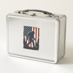 Vintage-Bigfoot-Amerikanische-Flagge-Wald-Vektor-D Metall Brotdose