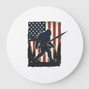 Vintage-Bigfoot-Amerikanische-Flagge-Wald-Vektorde Große Wanduhr