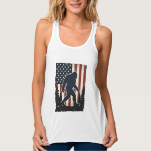 Vintage-Bigfoot-Amerikanische-Flagge-Wald-Vektorde Tank Top