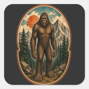 Vintage Bigfoot Bergwächter Aquarell Krypta Quadratischer Aufkleber