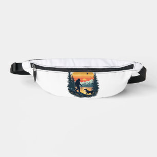 Vintage Bigfoot gehender Hund Berg Sonnenuntergang Bauchtasche