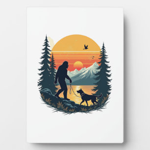 Vintage Bigfoot gehender Hund Berg Sonnenuntergang Fotoplatte