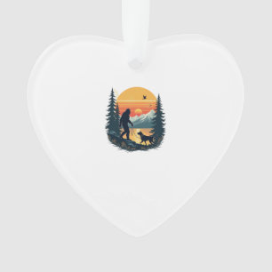 Vintage Bigfoot gehender Hund Berg Sonnenuntergang Ornament