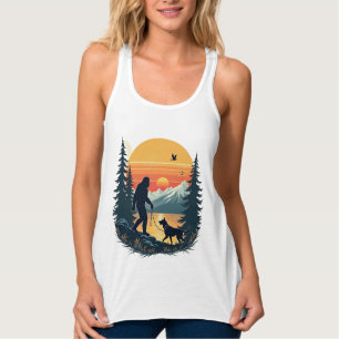 Vintage Bigfoot gehender Hund Berg Sonnenuntergang Tank Top