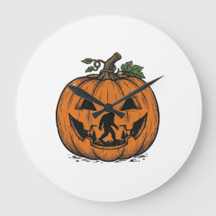 Vintage-Bigfoot-Kürbis-Halloween-Vektordesign_1 Große Wanduhr