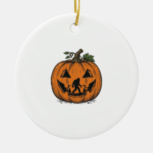 Vintage-Bigfoot-Kürbis-Halloween-Vektordesign_1 Keramik Ornament