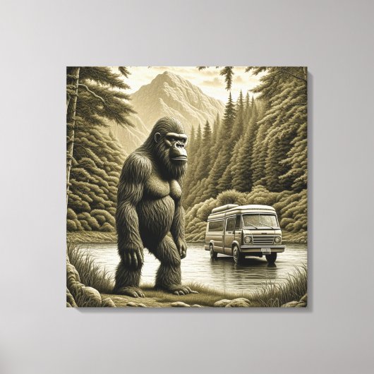 Vintage Bigfoot und Wohnmobil-Camper Leinwanddruck (Vorderseite)