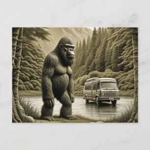 Vintage Bigfoot und Wohnmobil-Camper sagen Hallo Postkarte