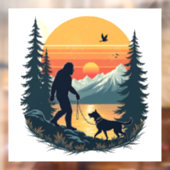 Vintage Bigfoot Walking Dog Mountain Sunset Retro  Fensteraufkleber (Blatt 2)