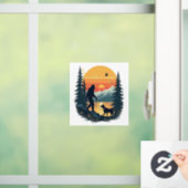Vintage Bigfoot Walking Dog Mountain Sunset Retro  Fensteraufkleber (Zuhause)