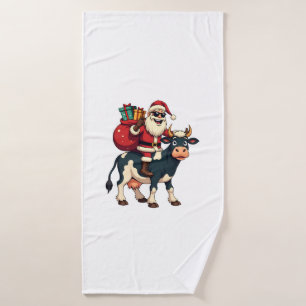 Vintage Bigfoot Weihnachtsmann Reitet Kuh Weihnach Badehandtuch