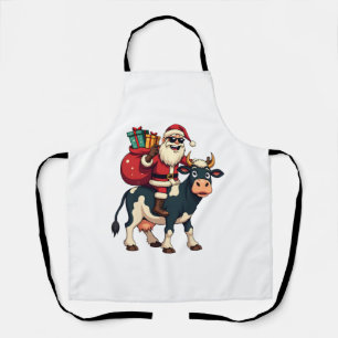 Vintage Bigfoot Weihnachtsmann reitet Kuh Weihnach Schürze