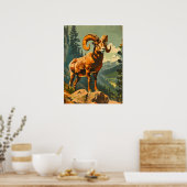 Vintage Bighorn Sheep Illustration Poster (Küche)
