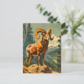 Vintage Bighorn Sheep Illustration Postkarte (Stehend Vorderseite)