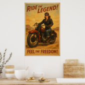 Vintage Biker Freiheit Kunst, Dichtung und Musik Poster (Küche)