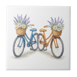 Vintage Bikes mit Lavender Daisy Baskets Fliese