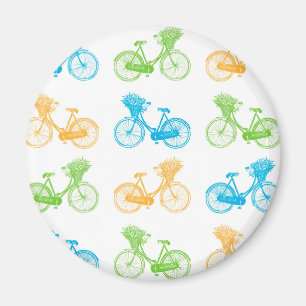 Vintage bikes with basket of flowers colorful wall magnet