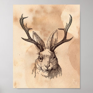 Vintage-Bild Jackalope-Kanichen Teefleckiges Papie Poster
