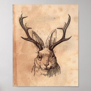 Vintage Bild Jackalope Rabbit Tee Gestaltete Papie Poster