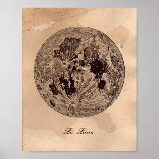 Vintage Bild Moon Astronomie Tee Gestaltetes Papie Poster