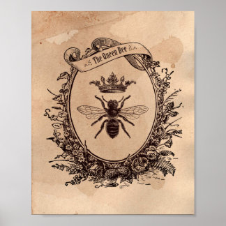 Vintage-Bild Queen Bee Honeybee Tee Gestaltete Pap Poster