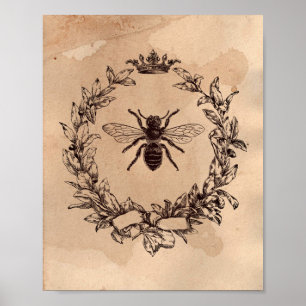 Vintage-Bild Queen Bee Honeybee Tee Gestaltete Pap Poster