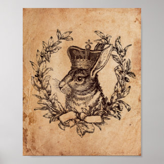 Vintage Bild Royal Rabbit Crown Altes Antiquitäten Poster