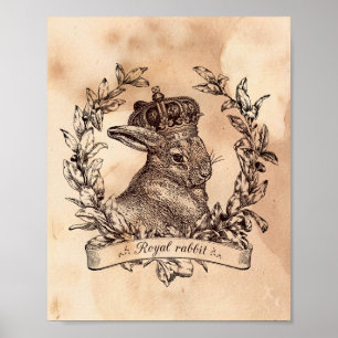 Vintage-Bild Royal Rabbit Crown Teefleckiges Papie Poster