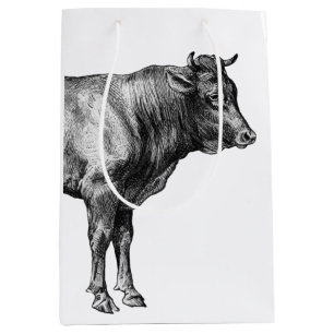Vintage-Bild von Farmkuh-Bulle Mittlere Geschenktüte